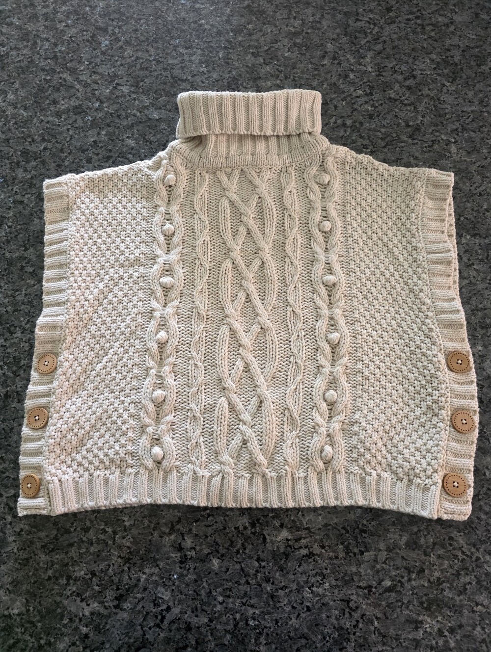 Lulurain Girl's Turtleneck Cable Knit Poncho Sweater - Cream Sz 6